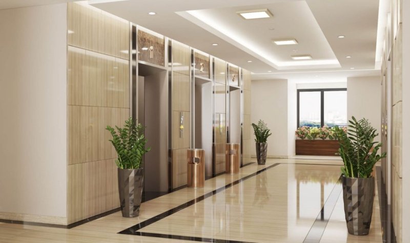 Sảnh thang máy chung cư là khu vực di chuyển chung có tần suất sử dụng cao trong ngày.